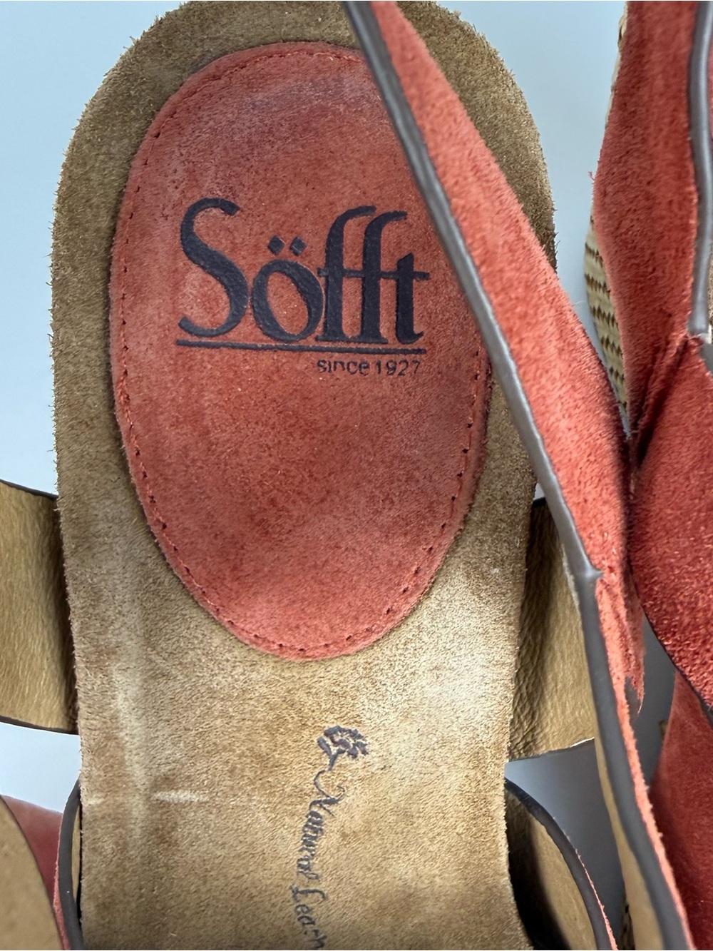 Sofft Casidy Coral Suede Platform Wedge Sandal Wicker Woven Shoes Size 10 - Picture 6 of 9